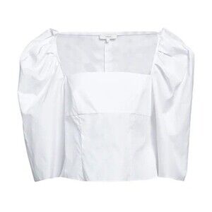 VINCE Crop Draped Square Neck Blouse Top Puff Sleeve White Preppy Coquette Small